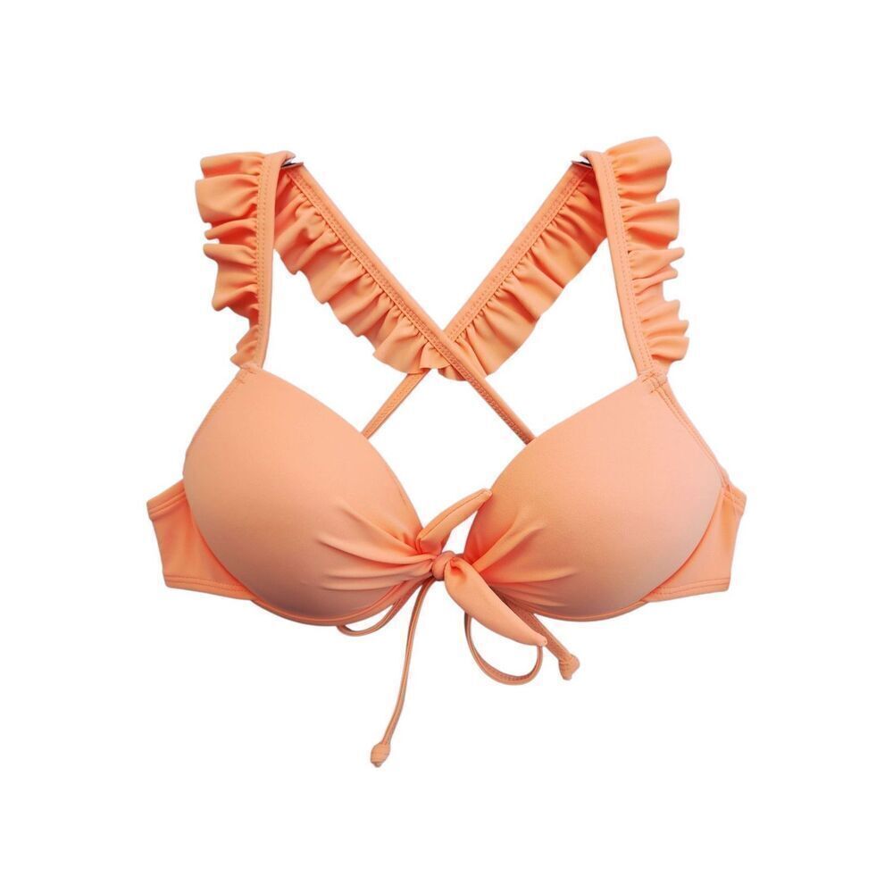 Salt + Cove Womens Ruffle Strap Push up Underwire Bikini Swim Top Coral Size S
